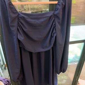Navy Long Sleeve Ruched Front Dress